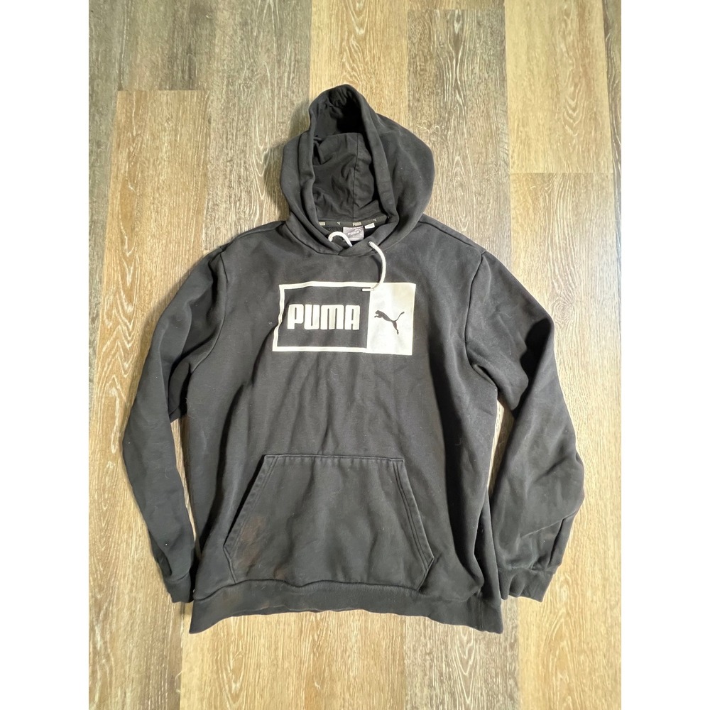 Puma Hoodie Mens Large Black Good Graphic Box Logo‎ Pullover Sweatshirt